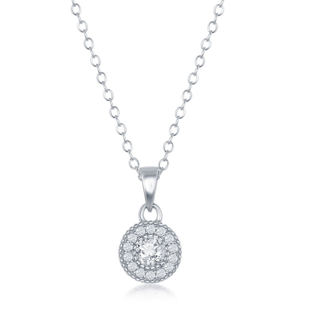 Sterling Silver CZ Halo Necklace and Earrings Set