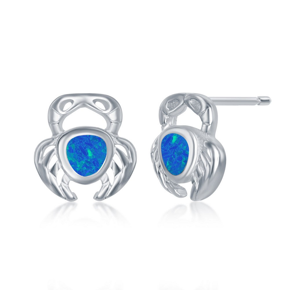 Sterling Silver Blue Inlay Opal Necklace and Earrings Set - Crab