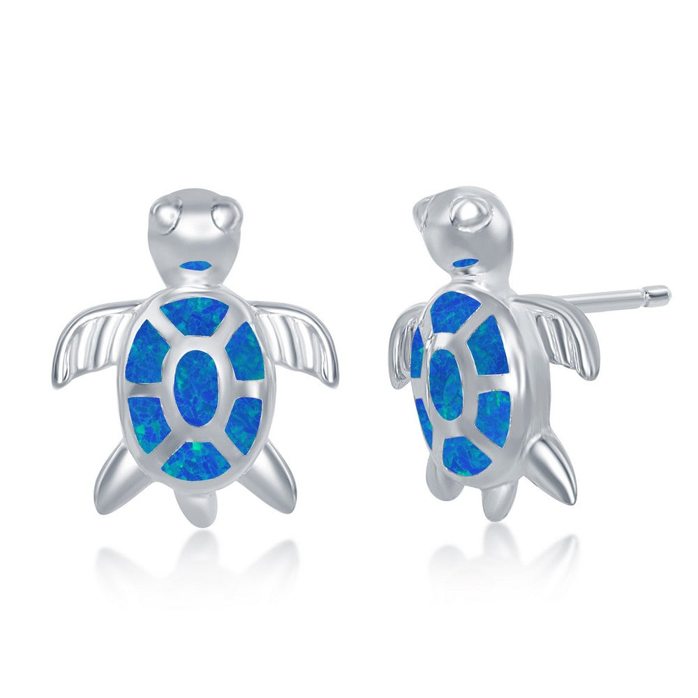 Sterling Silver Blue Inlay Opal Necklace and Earrings Set - Turtle