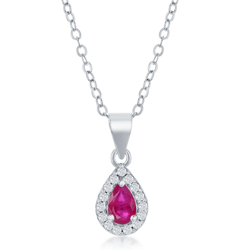 Sterling Silver 5x3mm Ruby Pear-Shaped Necklace & Earrings Set