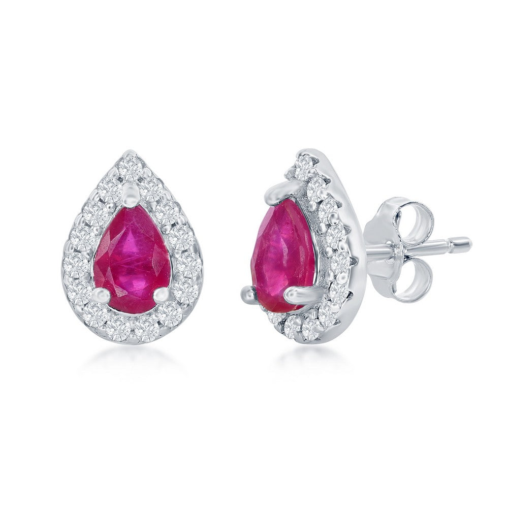 Sterling Silver 5x3mm Ruby Pear-Shaped Necklace & Earrings Set