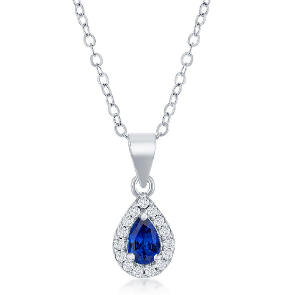 Sterling Silver 5x3mm Sapphire Pear-Shaped Necklace & Earrings Set