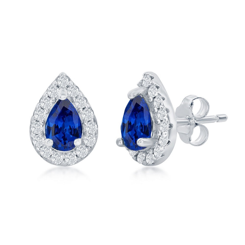 Sterling Silver 5x3mm Sapphire Pear-Shaped Necklace & Earrings Set
