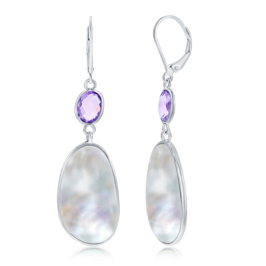 Sterling Silver Oval Amethyst and Irregular MOP Earrings