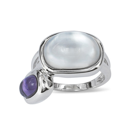 Sterling Silver Doublet MOP and Amethyst Ring