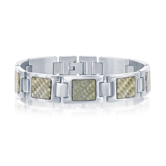 Stainless Steel Squares With  Center Texturized Design Bracelet