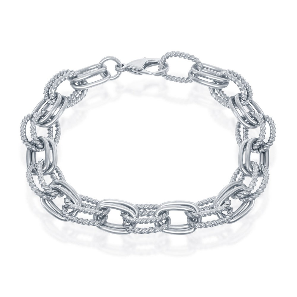 Stainless Steel Alternating Single and Double Link Bracelet