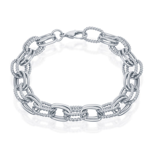 Stainless Steel Alternating Single and Double Link Bracelet