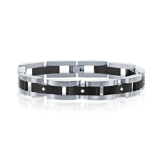 Stainless Steel Black with 5 CZs Link Bracelet