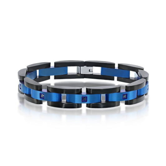 Stainless Steel Blue & Black Link CZ Bracelet