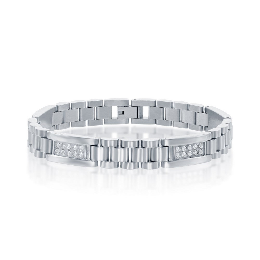 Stainless Steel Micro Pave CZ Link Bracelet