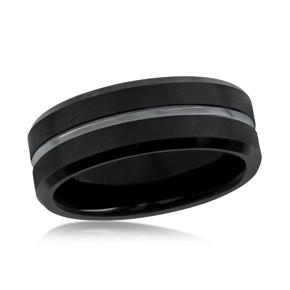 Matte & Polished Black Tungsten Ring