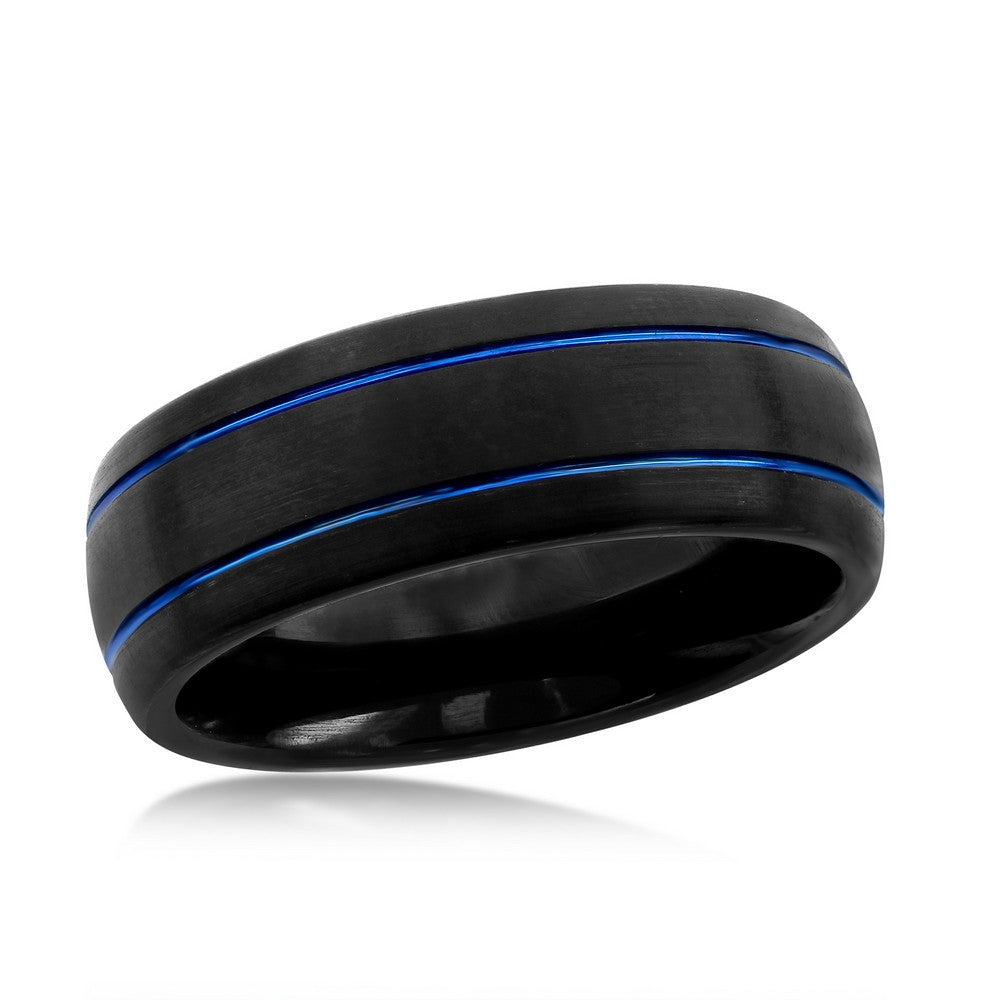 Black and Blue Double Stripe Tungsten Ring