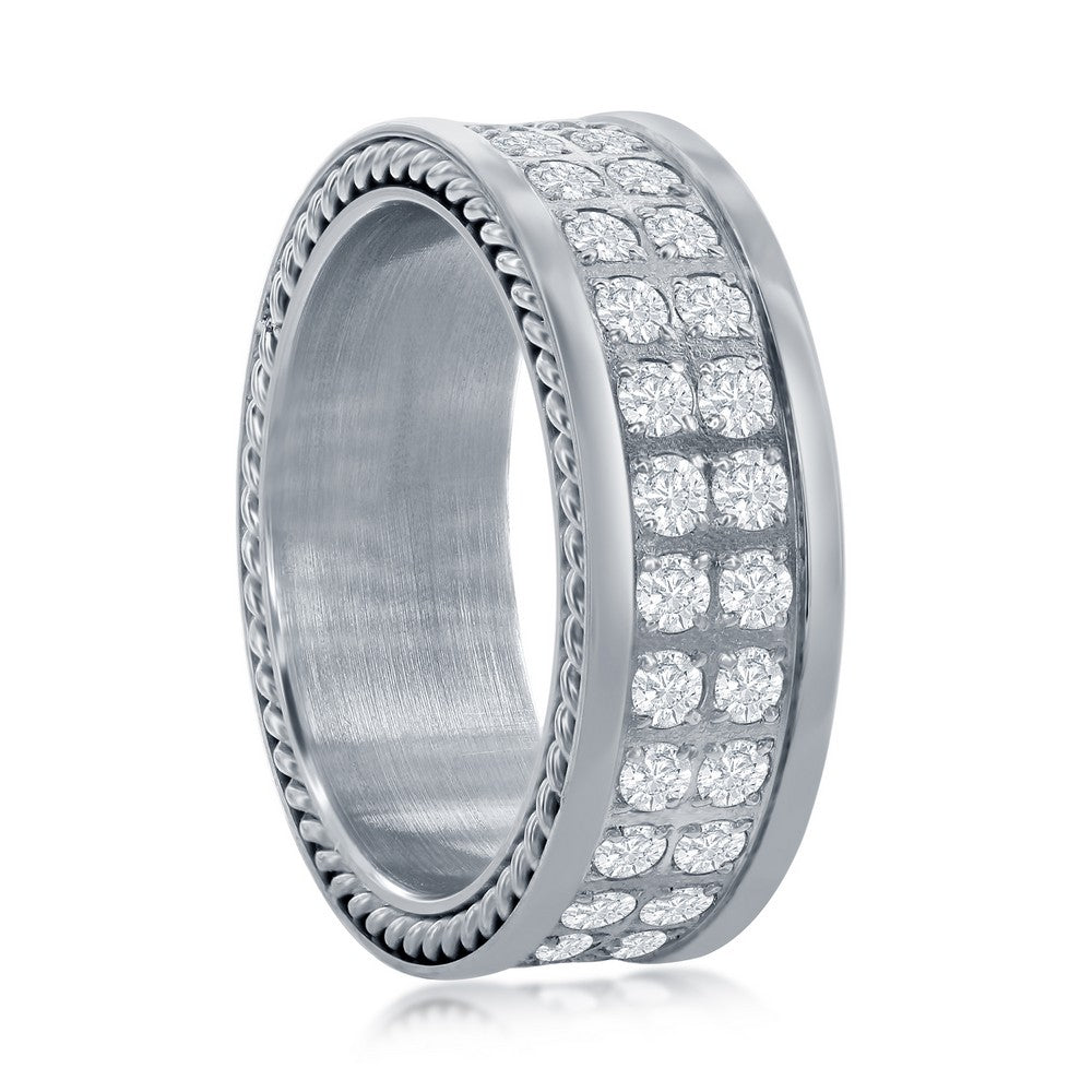 Stainless Steel Double Row CZ Polished Eternity Band