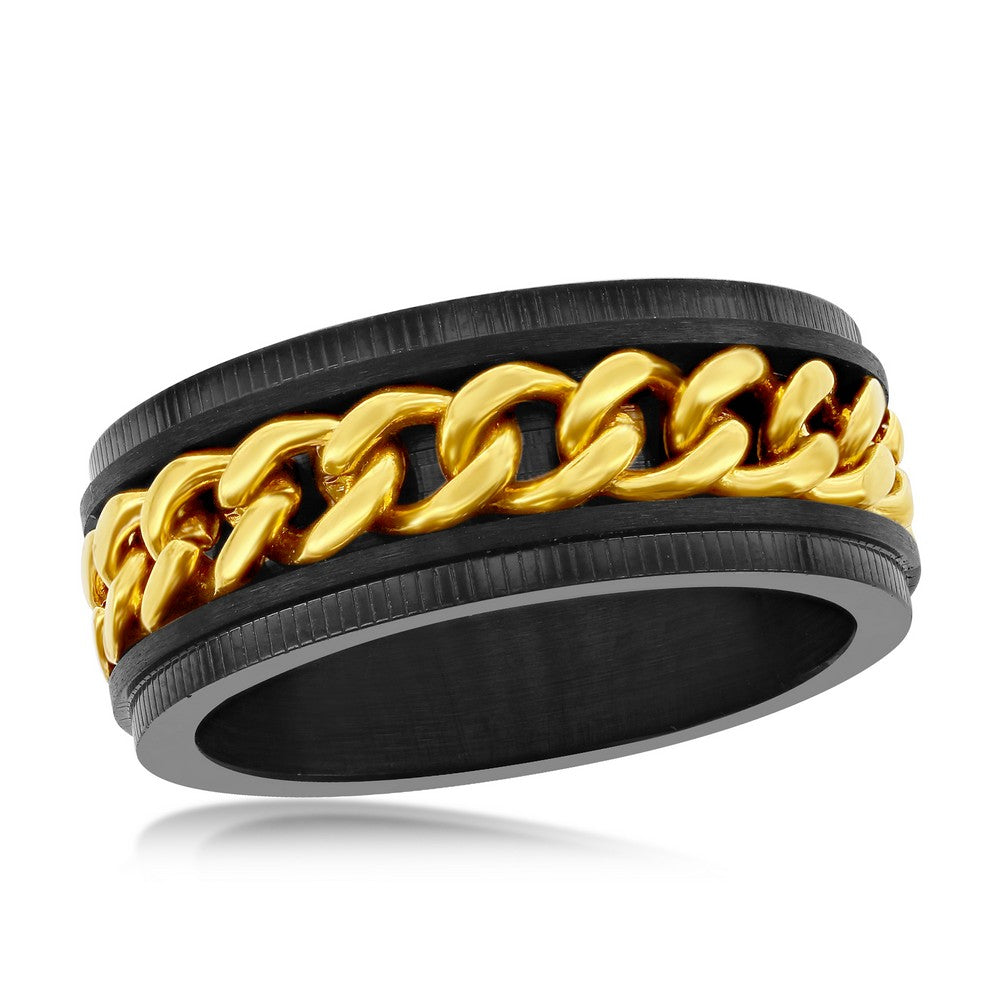 Stainless Steel Gold Curb Link Ring - Black Plated