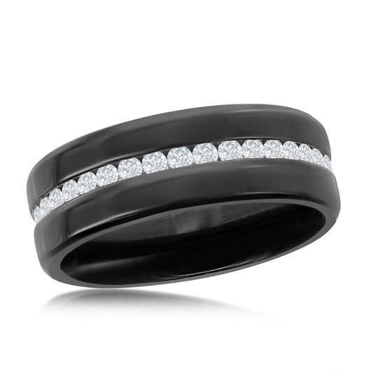 Stainless Steel CZ Black Eternity Band