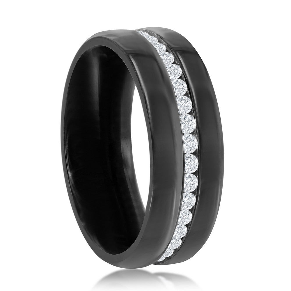 Stainless Steel Black Eternity Band With CZ