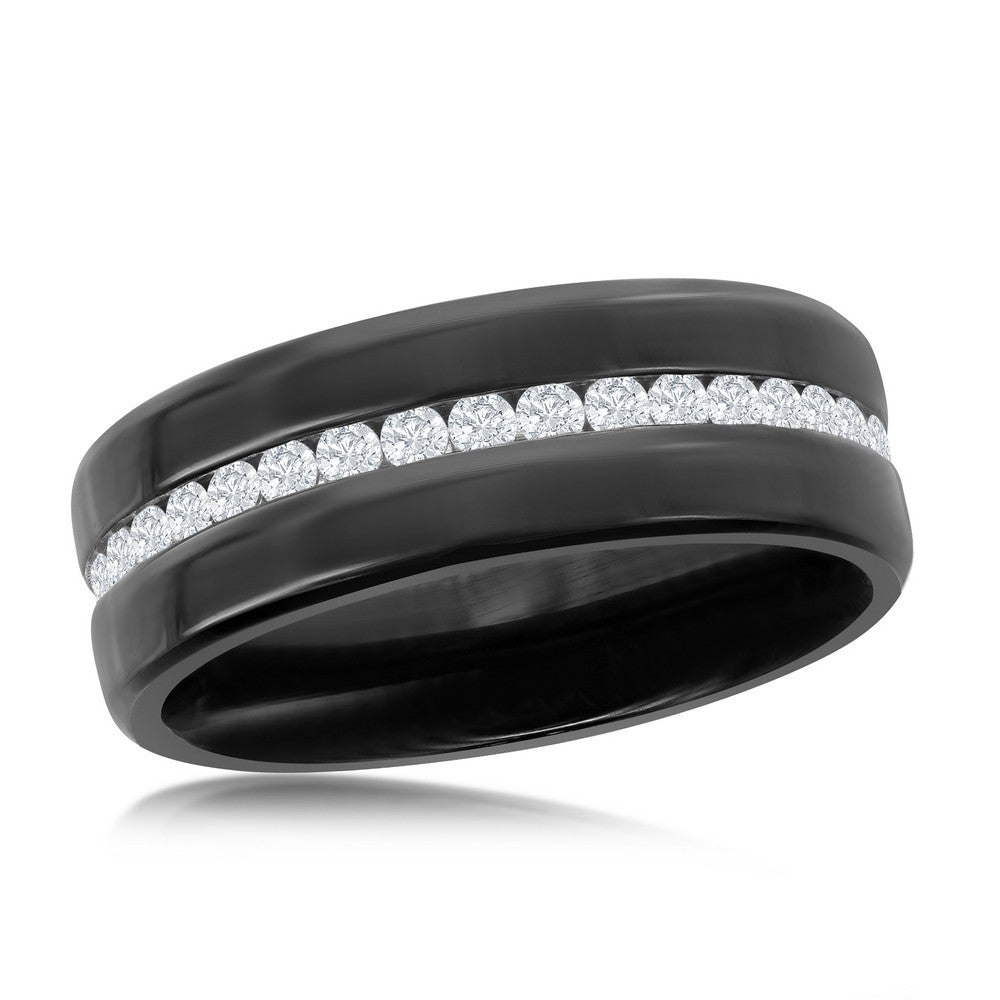 Stainless Steel Black Eternity Band With CZ