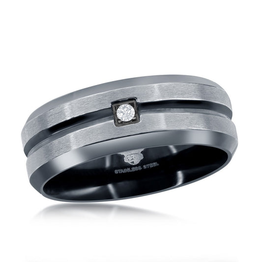 Stainless Steel Black and Silver CZ Ring