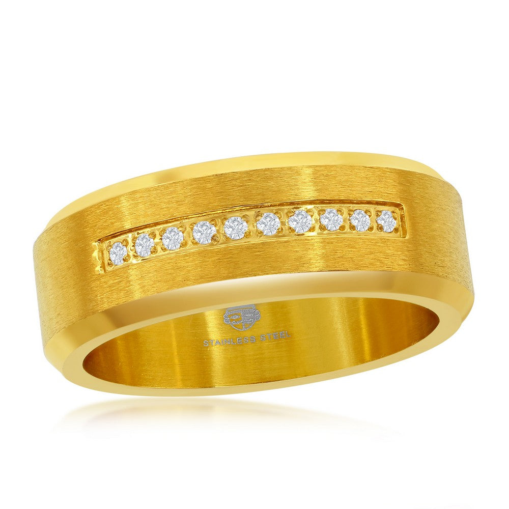 Stainless Steel CZ Stripe Ring - Gold Plated