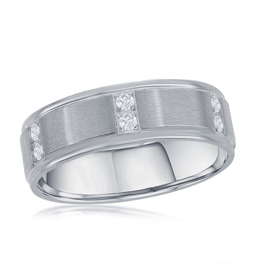 Stainless Steel Brushed and Polished CZ Ring