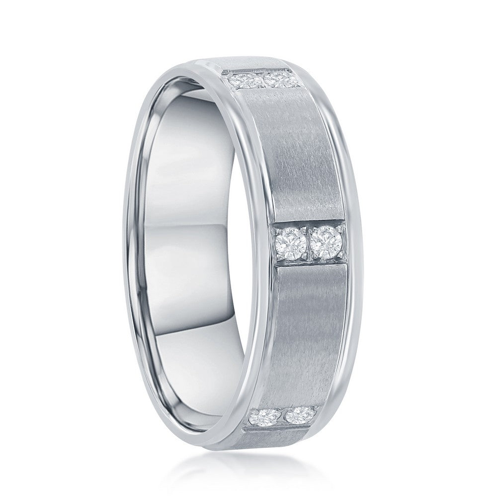 Stainless Steel Brushed and Polished CZ Ring