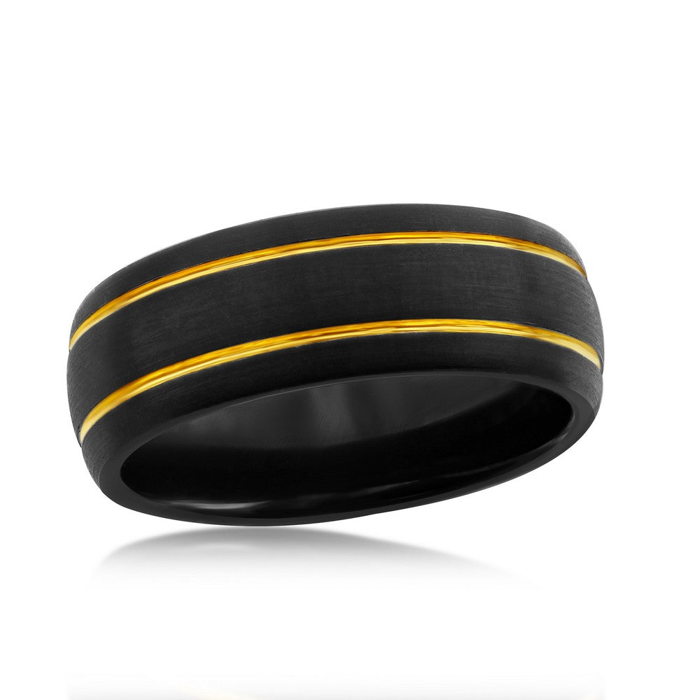 Black and Gold Double Stripe Tungsten Ring