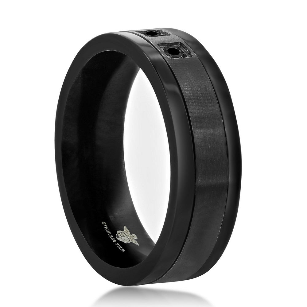 Stainless Steel Black CZ Band Ring
