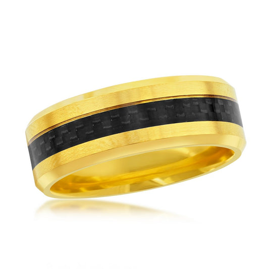 Stainless Steel Gold With  Black Carbon Fiber Ring