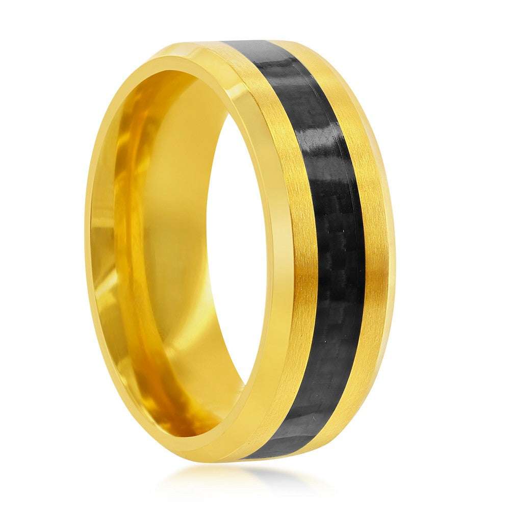 Stainless Steel Gold With  Black Carbon Fiber Ring