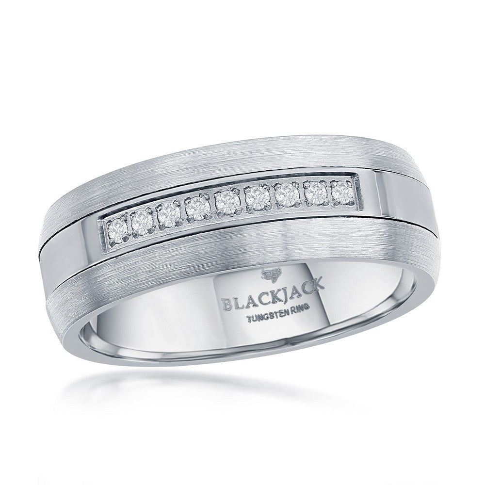 Brushed & Polished Half CZ 8mm Tungsten Ring