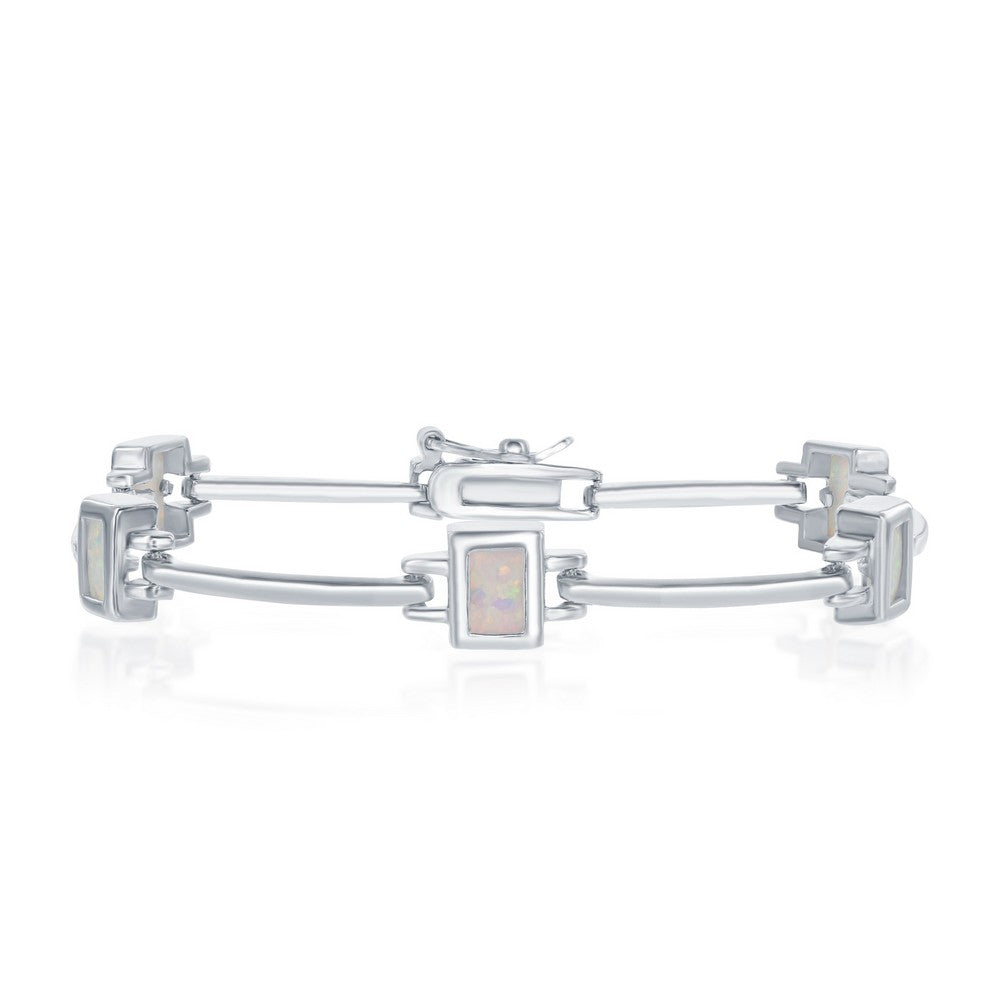 Sterling Silver Bar & Rectangle White Opal Bracelet