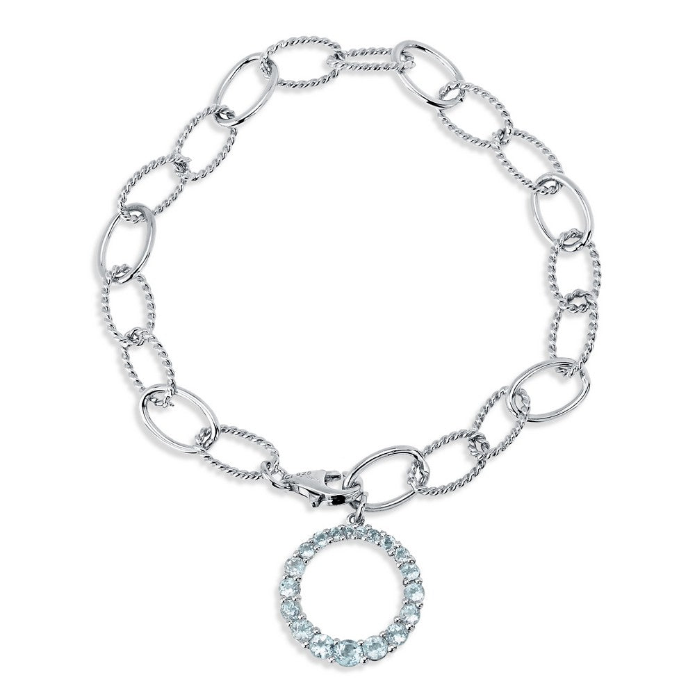 Sterling Silver 7.5 Inch Alternating Shiny Ovals & Circles Chain With  Hanging BT Round Journey Style Gem B