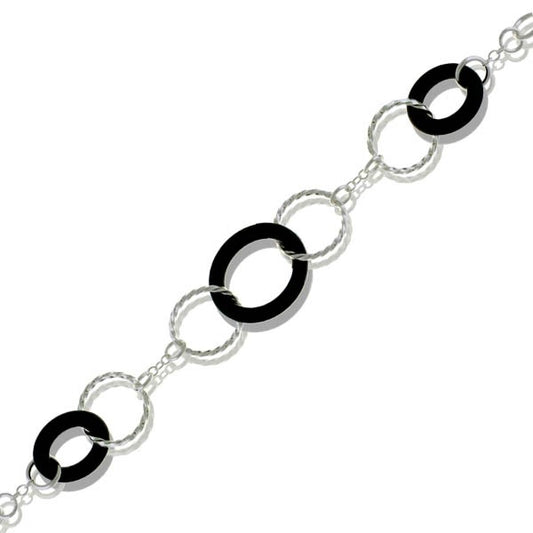 Sterling Silver Twisted Circles and Onyx Circles Bracelet