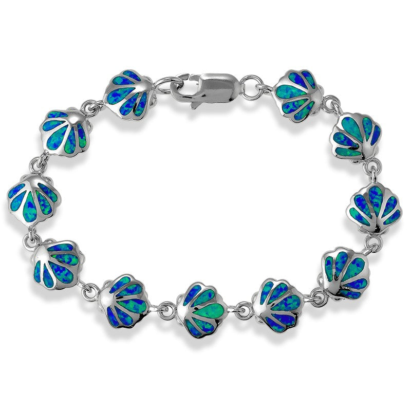 Sterling Silver Linked Blue Inlay Opal Shell Bracelet