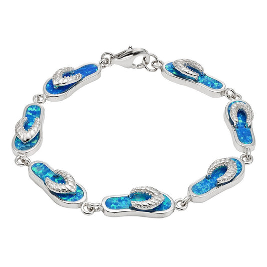 Sterling Silver Blue Inlay Opal Flip-Flop Link Bracelet