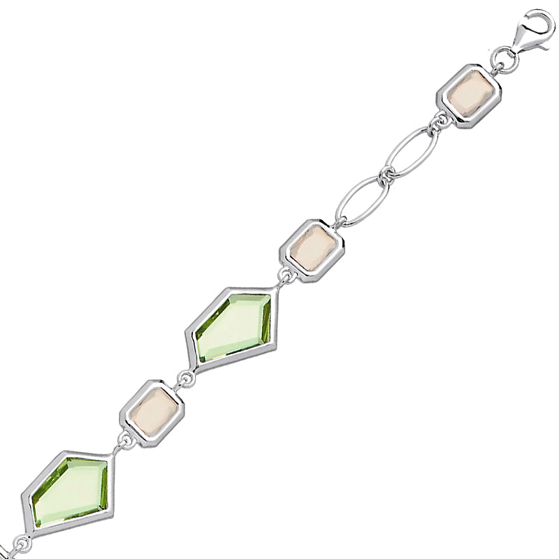Sterling Silver 7.5 Inch Alternating Peridot and Champagne Oval CZs Bracelet