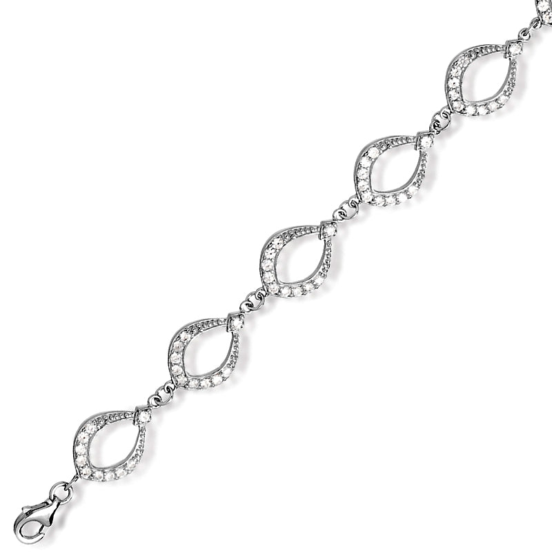 Sterling Silver 7.5 Inch CZ Open Circle Link Bracelet