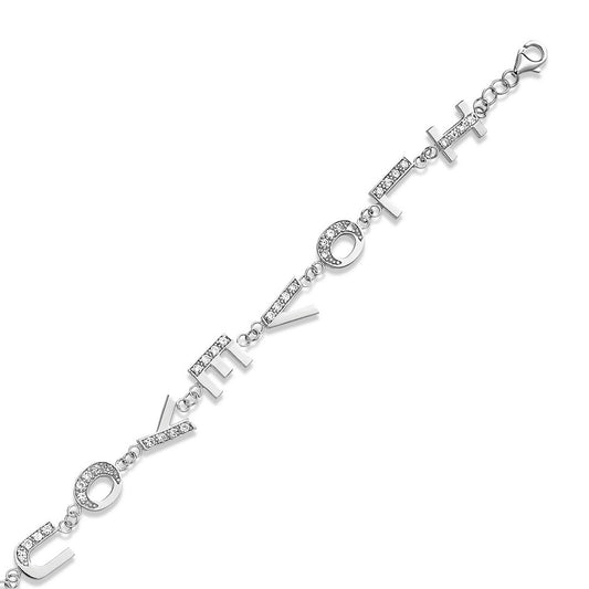 Sterling Silver 7 Inch I LOVE YOU CZ Link Bracelet