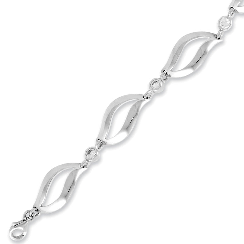 Sterling Silver Alternating Circle CZ and Open Swirls Bracelet