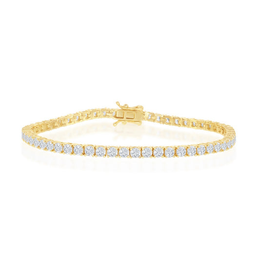 Sterling Silver 3mm Prong-Set Round CZ Tennis Bracelet - Gold Plated