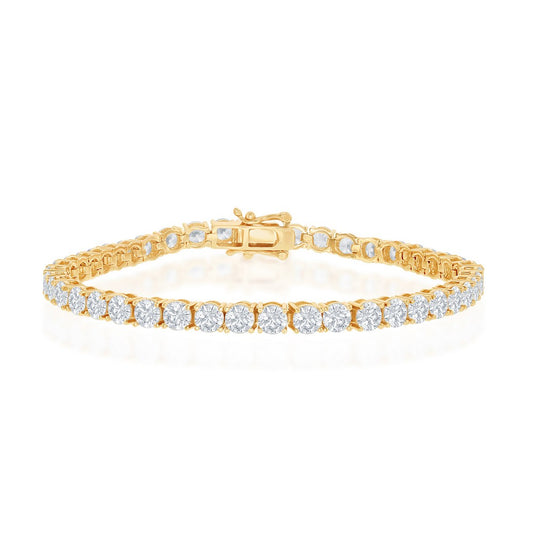 Sterling Silver 4mm Prong-Set Round CZ Tennis Bracelet - Gold Plated