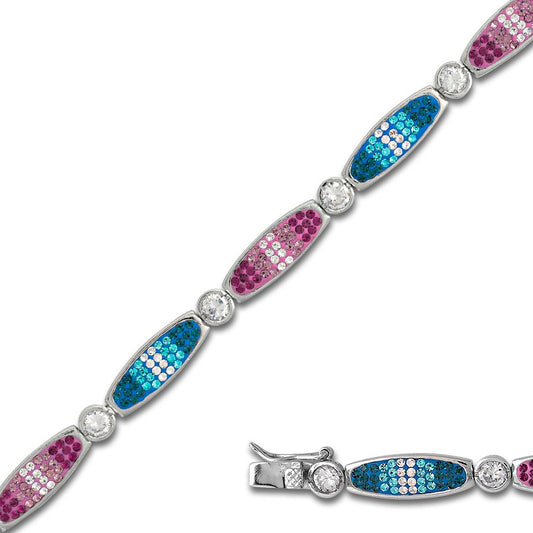 Sterling Silver  Purple, Pink and White Crystal Ovals and Blue and White Crystal Ovals