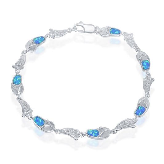 Sterling Silver Opal Inlay Flip Flop Bracelet