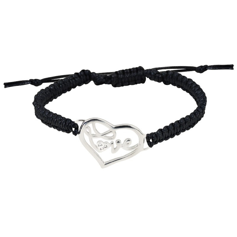 Sterling Silver Crystal Love Heart Macrame Bracelet