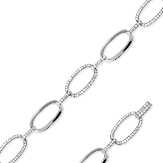 Sterling Silver Silver and Micro Pave Open Circles Link Bracelet (188 stones)