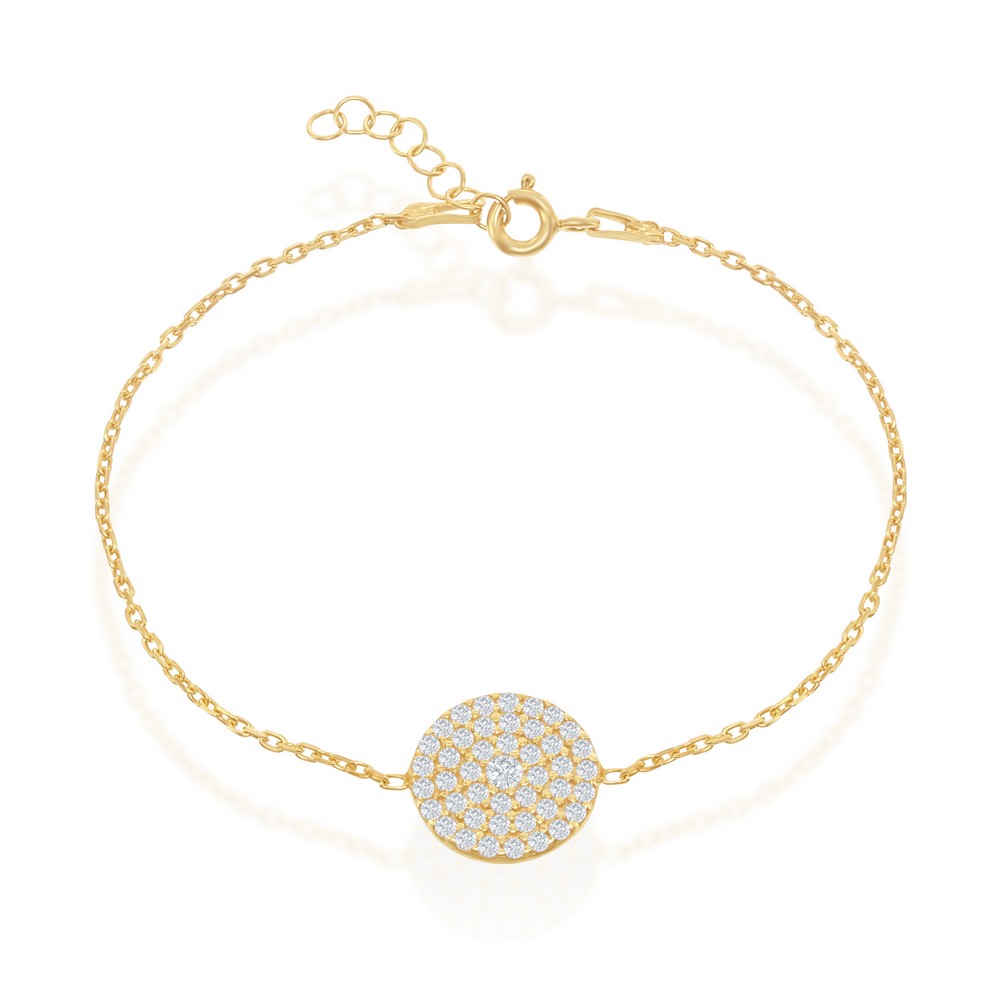 Sterling Silver Gold Plated Round CZ Disc Bracelet