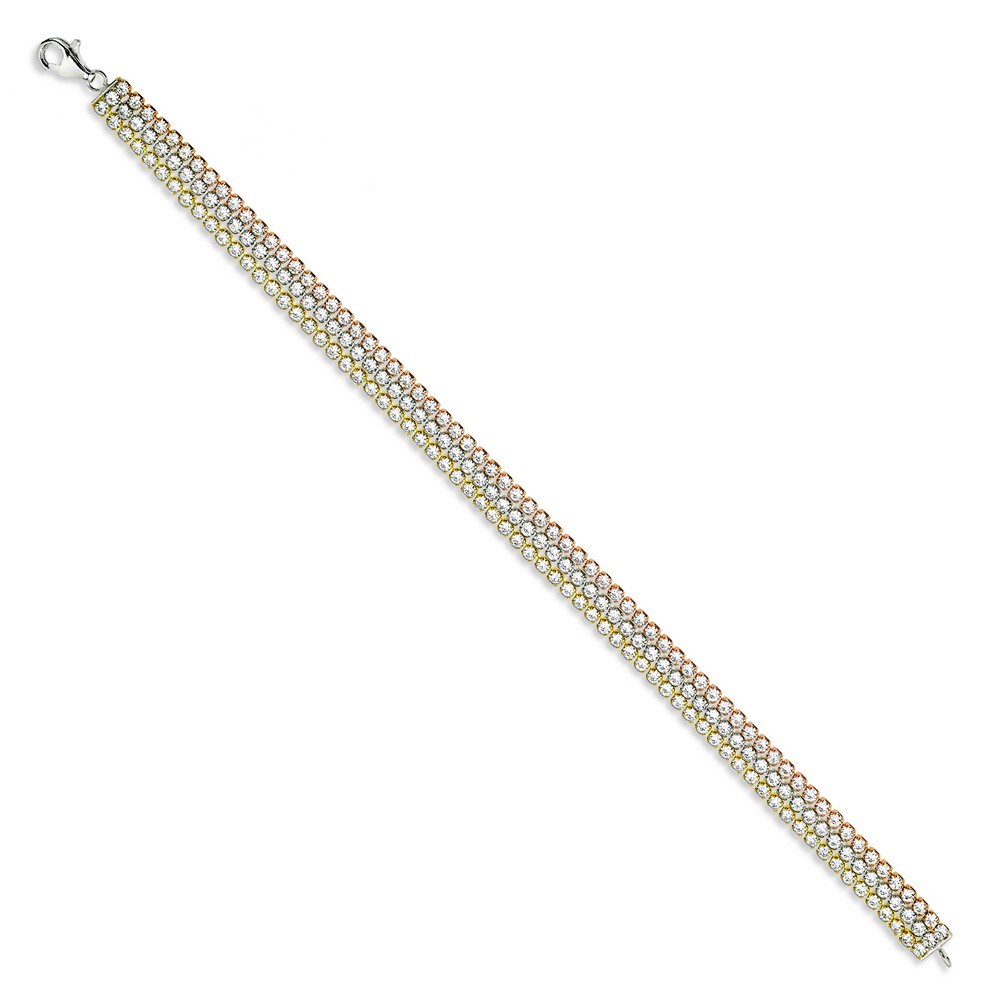 Sterling Silver Tri Color Triple Row CZ Tennis Bracelet