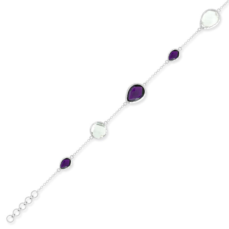 Sterling Silver Small White With Large Teardrop Purple Stone Bracelet