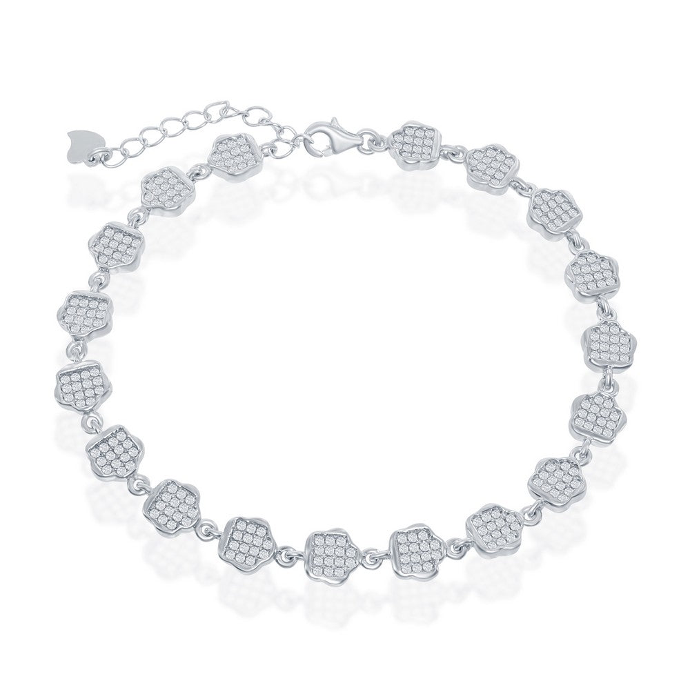 Sterling Silver Micro Pave Flower Linked Bracelet (252 stones)